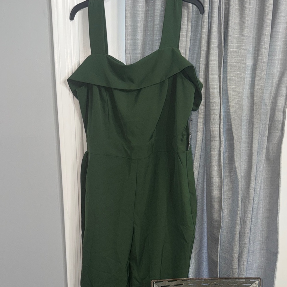 New York & Company Forest Green Off-Shoulder Jumpsuit